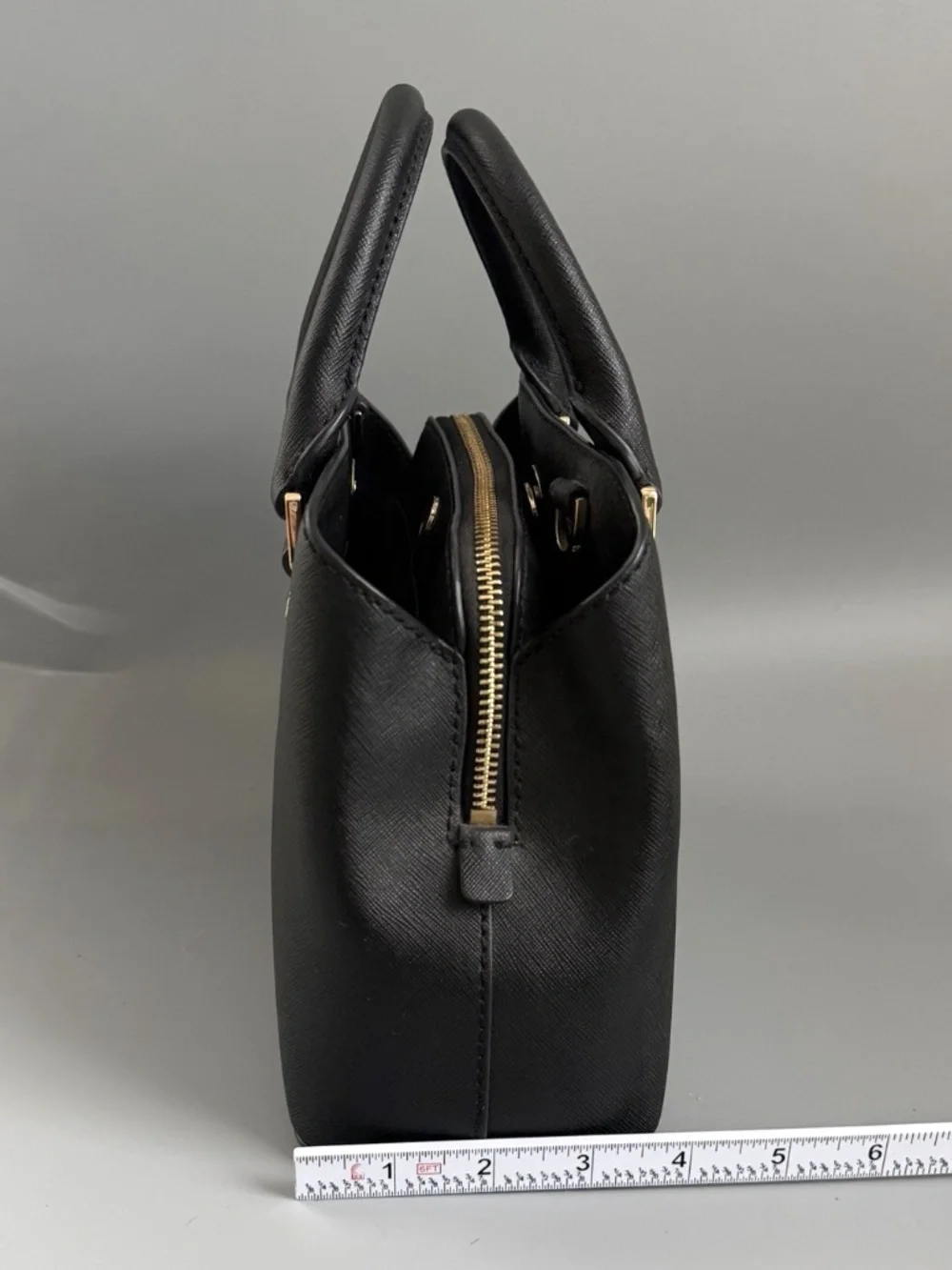 Michael Kors Small Saffiano Leather Top Handle Satchel Crossbody Bag Black Gold